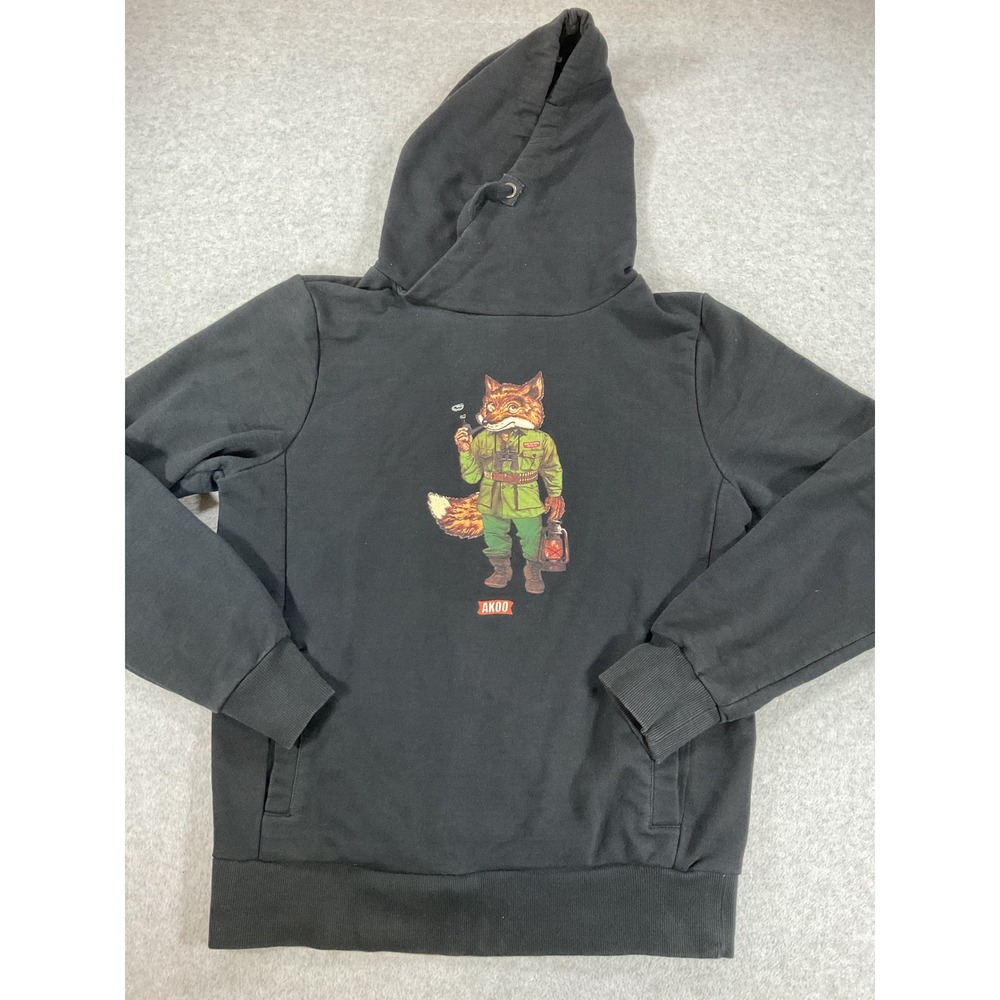 AKOO Mens Black Fox Safari Graphic Pullover Hoodie Sweatshirt Size Medium 2855
